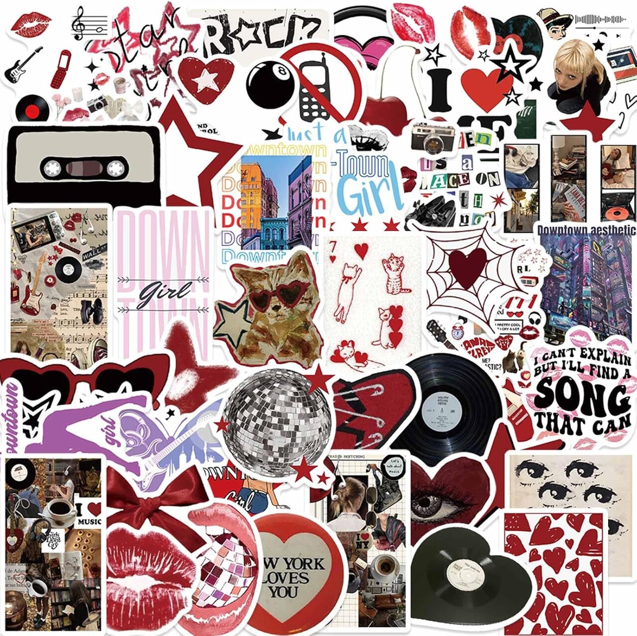 50Pcs Aesthetic Downtown Girls Stickers Pack Cool Trendy Y2K Stickers